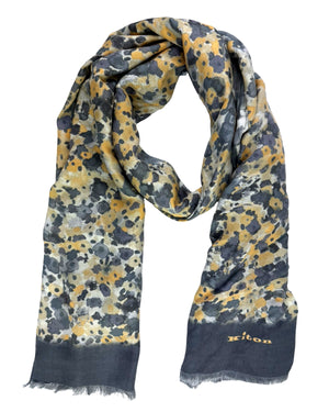 Kiton Scarf Gray Mustard Taupe Floral & Gray Reverse Design