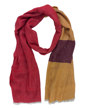 Kiton Shawl Mustard Red Color Block Cashmere Linen SALE