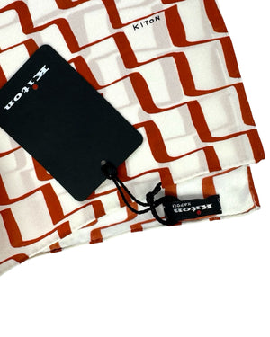 Kiton Scarf White Brown Design