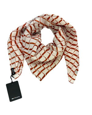 Kiton Scarf White Brown Design