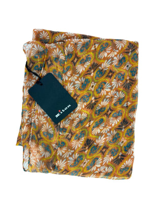 Kiton Scarf Olive Floral - Luxury Silk Men Shawl