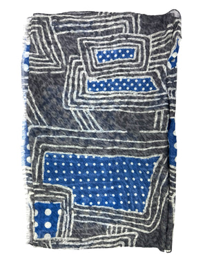 Kiton Cashmere Scarf Royal Blue Gray Polka Dots