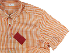 Kiton Short Sleeve Shirt White Orange Check Design 44 - 17 1/2 SALE