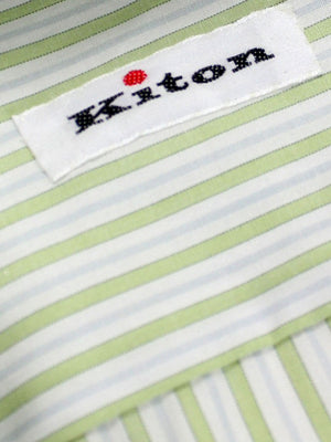 Kiton Dress Shirt White Green Stripes Spread Collar 41 - 16 SALE