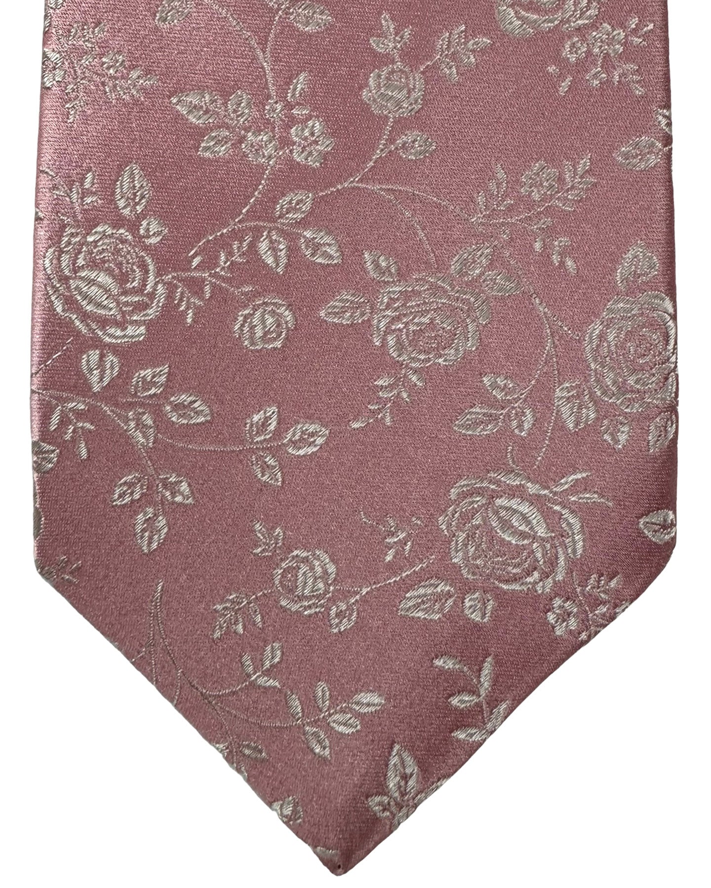 Kiton Silk Tie Pink Silver Floral Design - Sevenfold Necktie