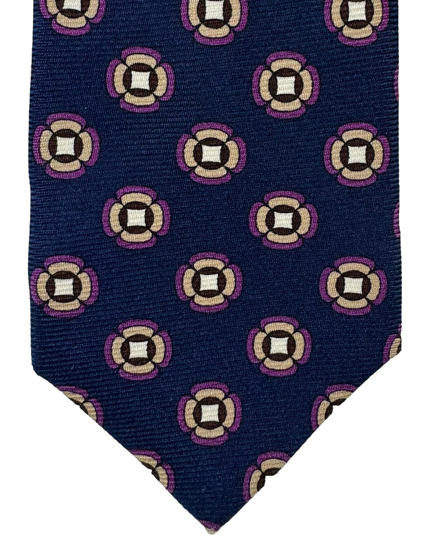 Kiton Tie Dark Blue Brown Purple Geometric - Sevenfold Necktie