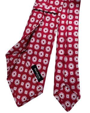 Kiton Sevenfold Tie White Lobster Red Medallion - Summer 2025 Collection