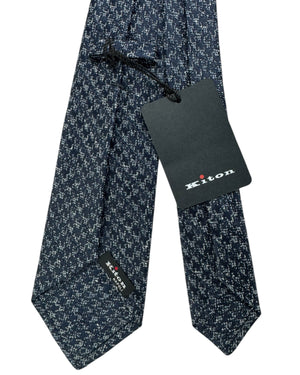 Kiton Sevenfold Tie Gray Midnight Blue Houndstooth