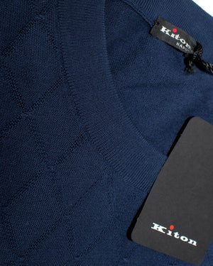 Kiton Short Sleeve Sweater Navy Argyle M SALE