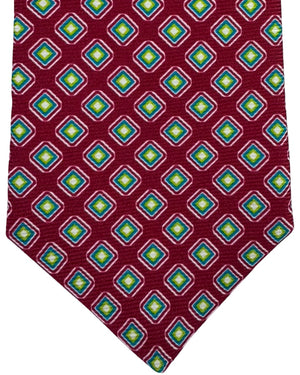 Kiton Sevenfold Tie Red And Emerald Diamond Medallion Pattern