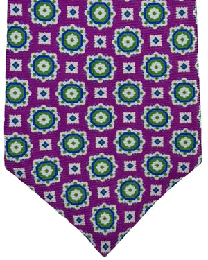 Kiton Sevenfold Tie Purple And Green Geometric Medallion Pattern