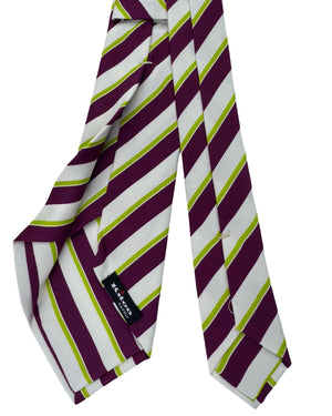 Kiton Sevenfold Tie Burgundy, White And Lime Stripe