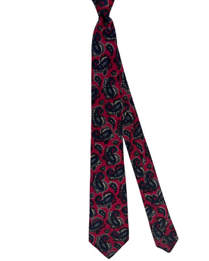 Kiton Sevenfold Tie Red And Navy Paisley Pattern