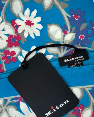 Kiton Silk Pocket Square Blue Floral