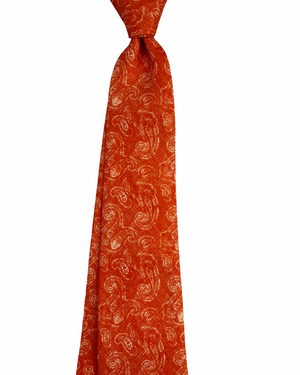 Kiton Sevenfold Silk Tie White Orange Paisley Design
