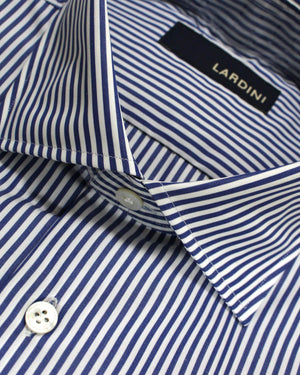 Lardini Dress Shirt White Navy Stripes New