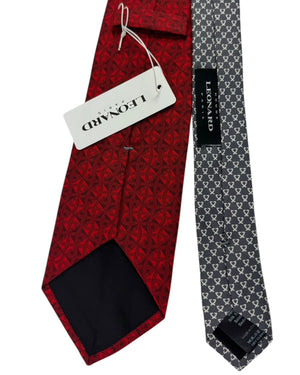 Leonard Paris Silk Tie Red Celtic Knot Weave