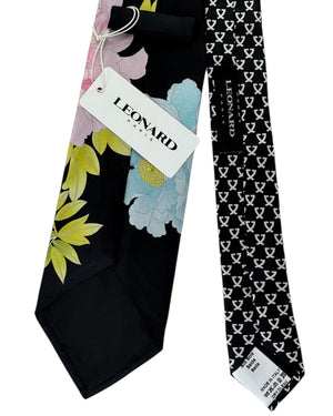 Leonard Paris Silk Tie Pink and Blue Peony on Black