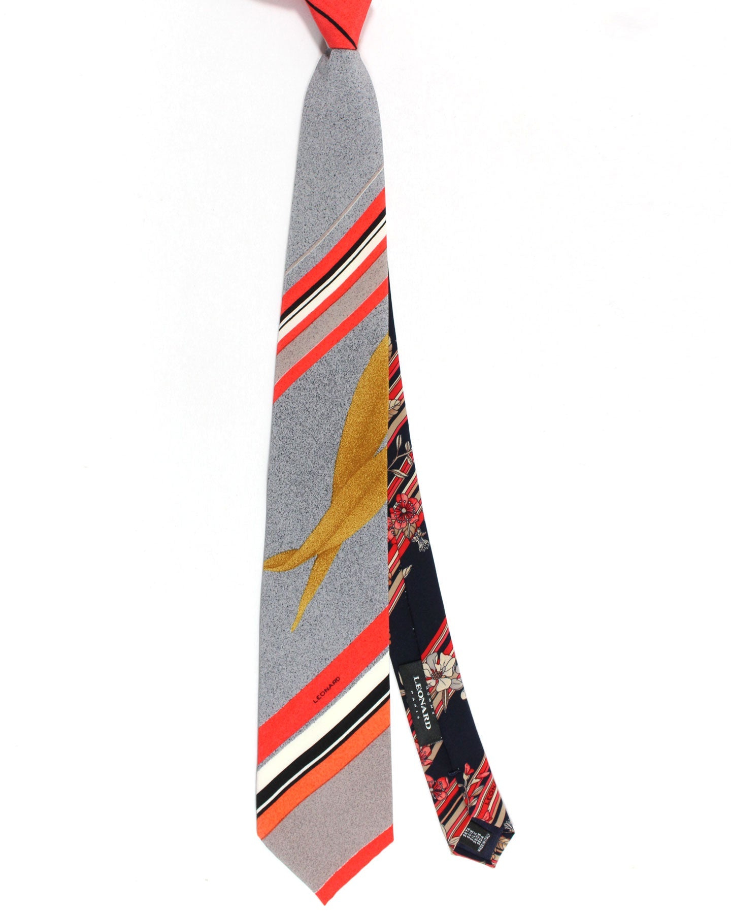 Leonard Tie Gray Red Floral Stripes - Vintage Collection