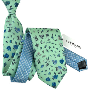 Leonard Paris Tie Mint Green Gray Blue Rose Garden