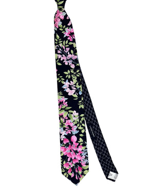 Leonard Paris Silk Tie Black Pink Floral SPECIAL PAYMENT