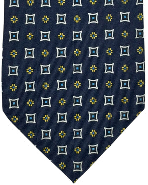 E. Marinella Silk Tie Navy Geometric Design - Wide Necktie