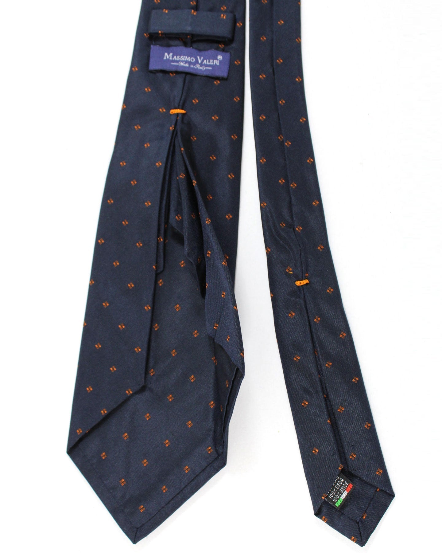 Massimo Valeri 11 Fold Tie Dark Blue Brown Geometric - Elevenfold Necktie