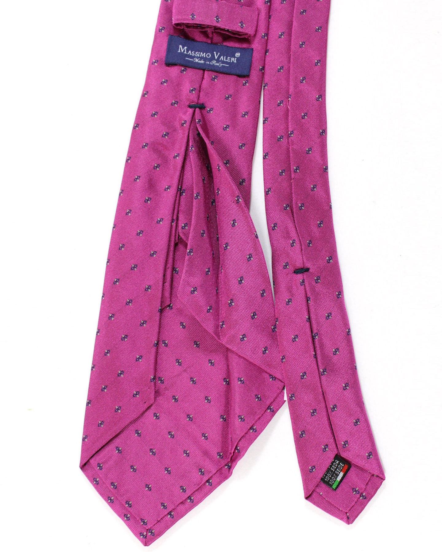 Massimo Valeri 11 Fold Tie Cranberry Pink Geometric - Elevenfold Necktie