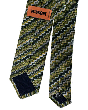 Missoni Silk Tie Green Gold Chevron Pattern