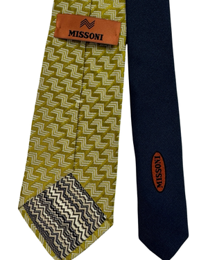 Missoni Silk Tie Olive Silver-Gray Zig Zag Pattern