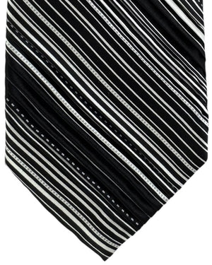 Vitaliano Pancaldi Pleated Silk Tie Black and Gray Monochrome Stripe