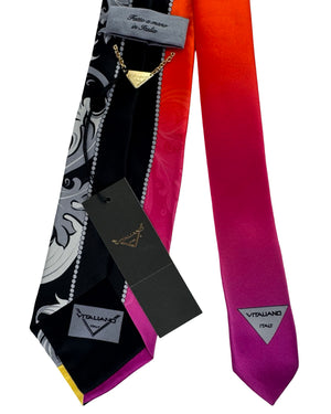Vitaliano Pancaldi Silk Tie Orange Yellow Black Gradient Floral