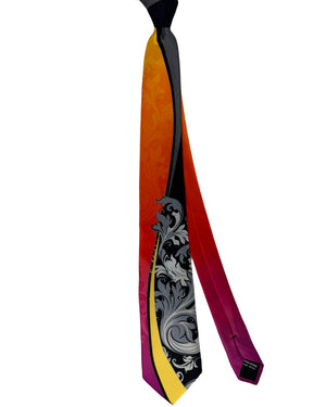 Vitaliano Pancaldi Silk Tie Orange Yellow Black Ornamental