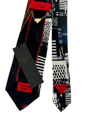 Vitaliano Pancaldi Silk Tie Fire Red Black Abstract