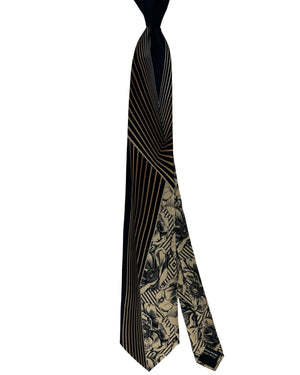Vitaliano Pancaldi Silk Tie Black Taupe Floral