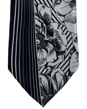 Vitaliano Pancaldi Silk Tie Black Gray Stripe Floral