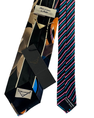 Vitaliano Pancaldi Silk Tie Black Brown Blue Abstract
