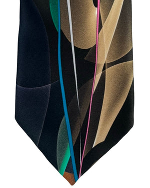 Vitaliano Pancaldi Silk Tie Black Brown Blue Abstract