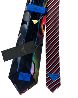 Vitaliano Pancaldi Silk Tie Black Gray Maroon Abstract