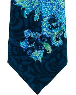 Vitaliano Pancaldi Silk Tie Dark Blue Teal Aqua Paisley Floral