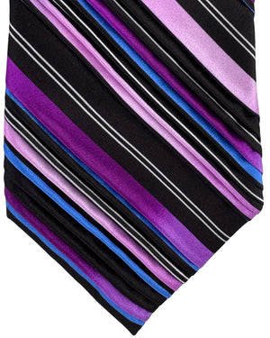 Vitaliano Pancaldi Pleated Silk Tie Purple Pink & Blue Stripe