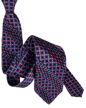 Vitaliano Pancaldi Pleated Silk Tie Black Bordeaux And Blue Medallion