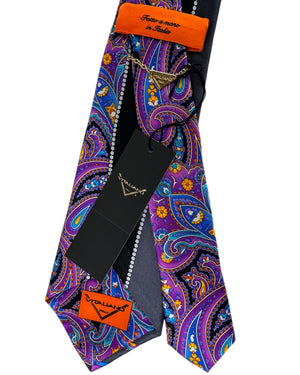 Vitaliano Pancaldi Silk Tie Black Royal Blue Purple Swirly Paisley Ornamental