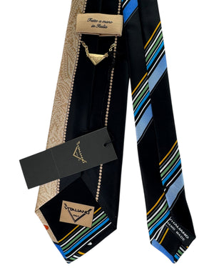 Vitaliano Pancaldi Silk Tie Black Beige Royal Blue Signature Design