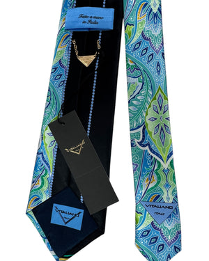 Vitaliano Pancaldi Silk Tie Seafoam Green Ribbons & Paisley