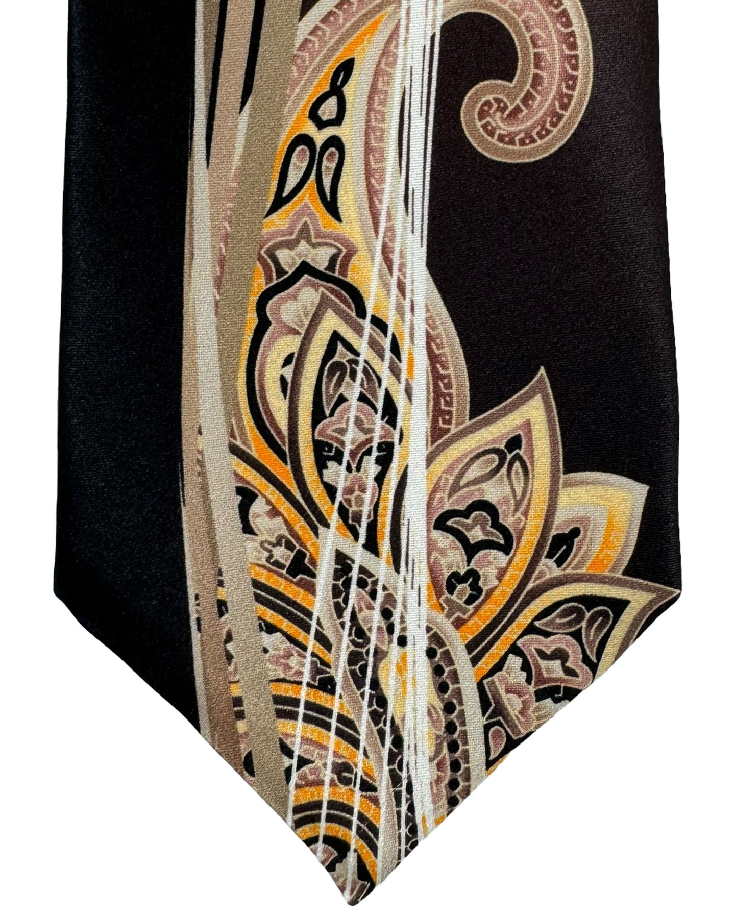 Vitaliano Pancaldi Silk Tie Black Brown Paisley Swirl Design