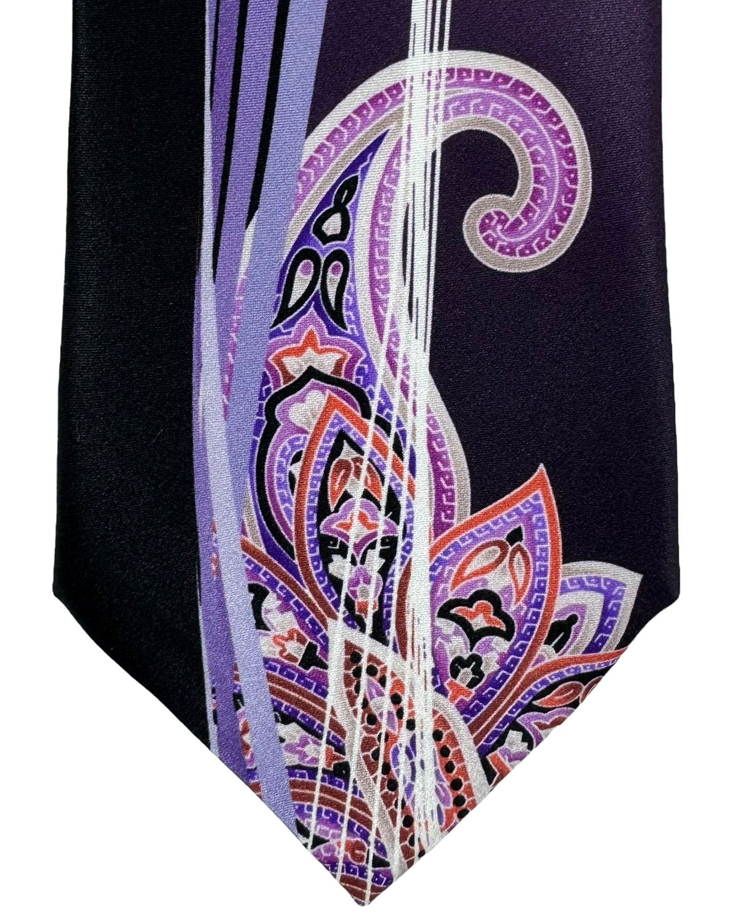 Vitaliano Pancaldi Silk Tie Black Purple Paisley Swirl Design
