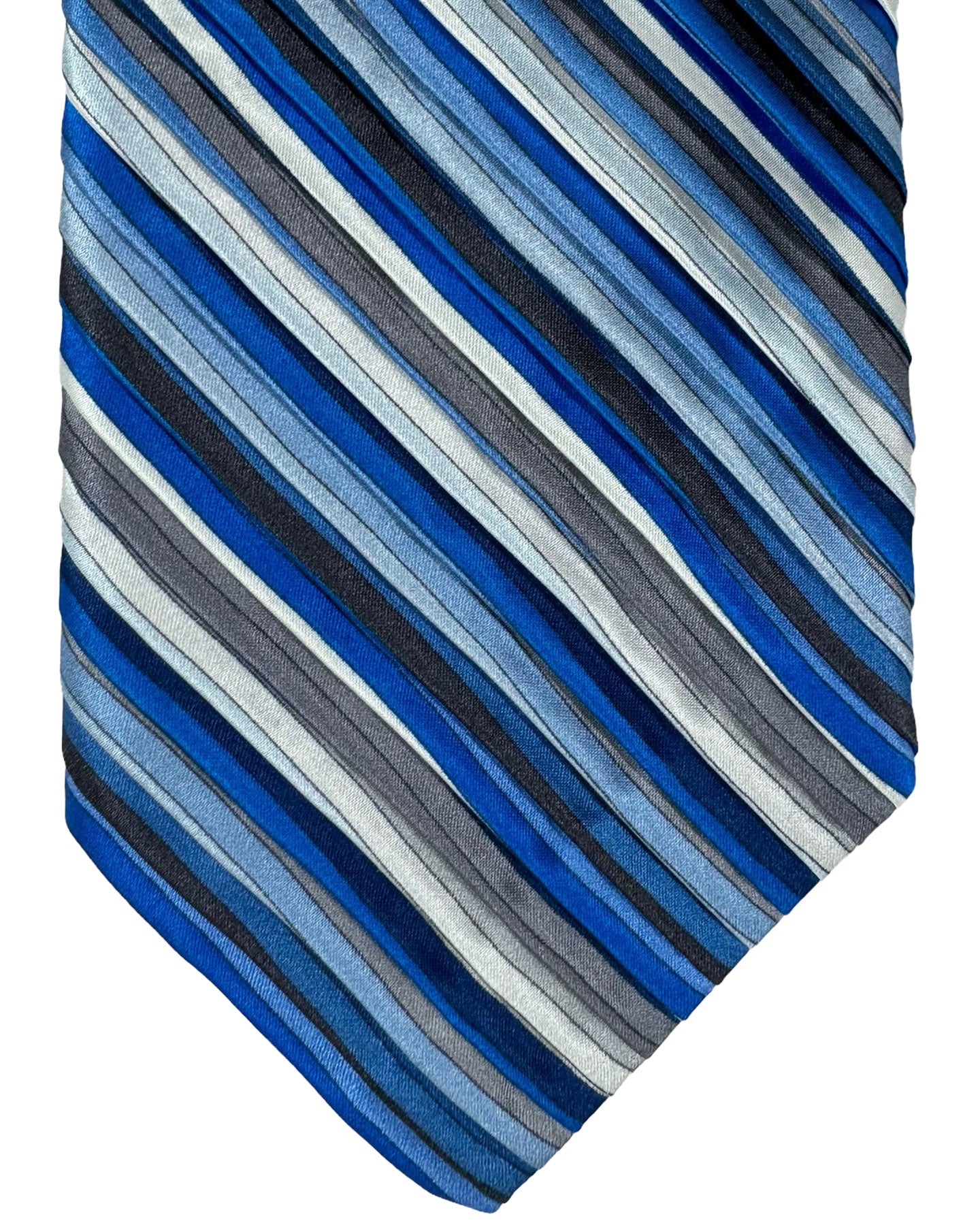 Vitaliano Pancaldi PLEATED SILK Tie Blue Gray Stripes