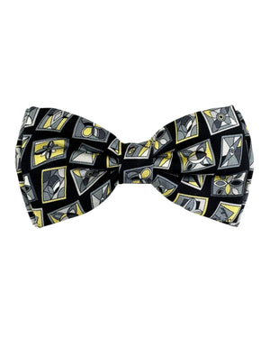 Emilio Pucci Silk Bow Tie Gray Black Yellow Geometric Flowers - Pre-Tied Bowtie
