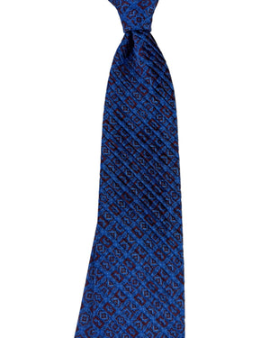 Stefano Ricci Pleated Silk Tie Maroon Royal Blue Geometric Medallion Pattern